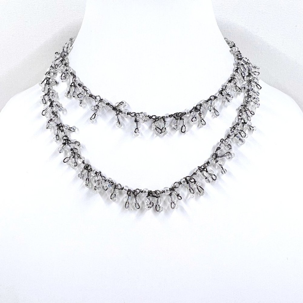 NWOT – BOHO Single Strand Clear AB Seed Bead Fringe Gunmetal Tone 24” Necklace - Picture 3 of 7